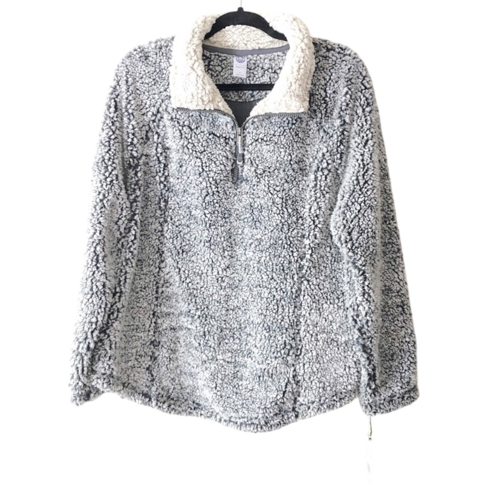 NWT Te Verde Gray and White Teddy Jacket Plush Fleece